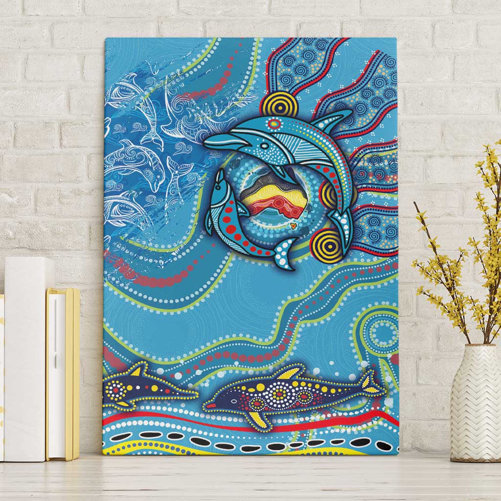 Dolphins Aboriginal Art Map Flag Australia Canvas Wall Art