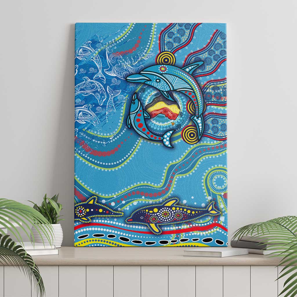 Dolphins Aboriginal Art Map Flag Australia Canvas Wall Art