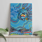 Dolphins Aboriginal Art Map Flag Australia Canvas Wall Art