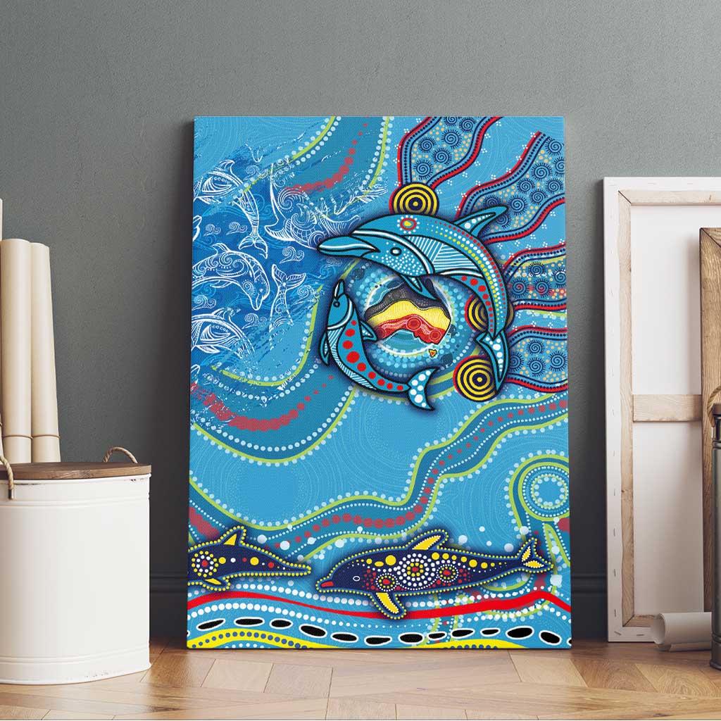 Dolphins Aboriginal Art Map Flag Australia Canvas Wall Art