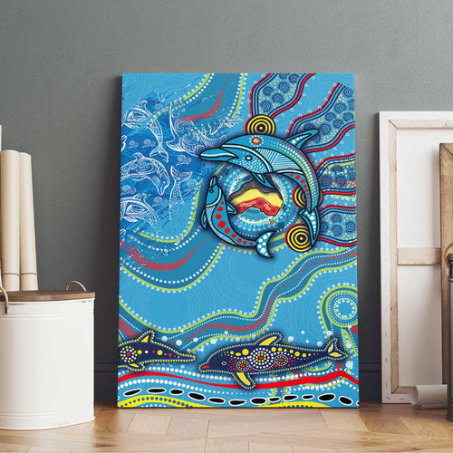 Dolphins Aboriginal Art Map Flag Australia Canvas Wall Art