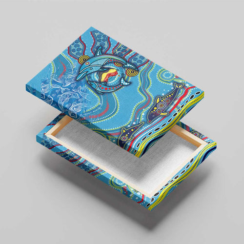 Dolphins Aboriginal Art Map Flag Australia Canvas Wall Art