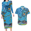 Dolphins Aboriginal Art Map Flag Australia Couples Matching Long Sleeve Bodycon Dress and Hawaiian Shirt