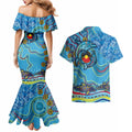 Dolphins Aboriginal Art Map Flag Australia Couples Matching Mermaid Dress and Hawaiian Shirt