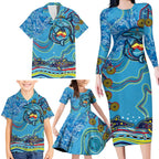 Dolphins Aboriginal Art Map Flag Australia Family Matching Long Sleeve Bodycon Dress and Hawaiian Shirt