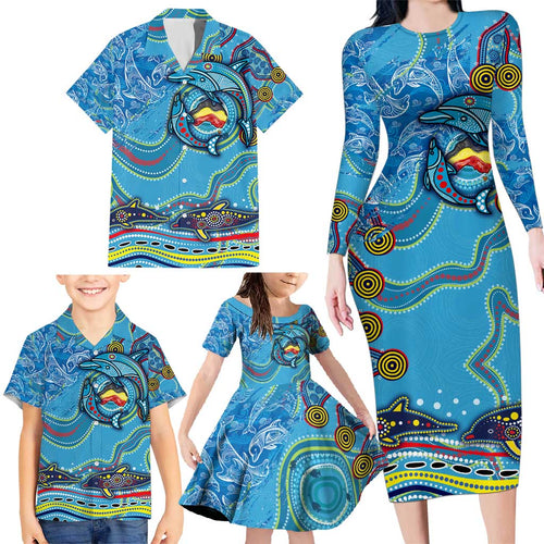 Dolphins Aboriginal Art Map Flag Australia Family Matching Long Sleeve Bodycon Dress and Hawaiian Shirt