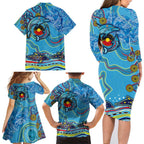 Dolphins Aboriginal Art Map Flag Australia Family Matching Long Sleeve Bodycon Dress and Hawaiian Shirt
