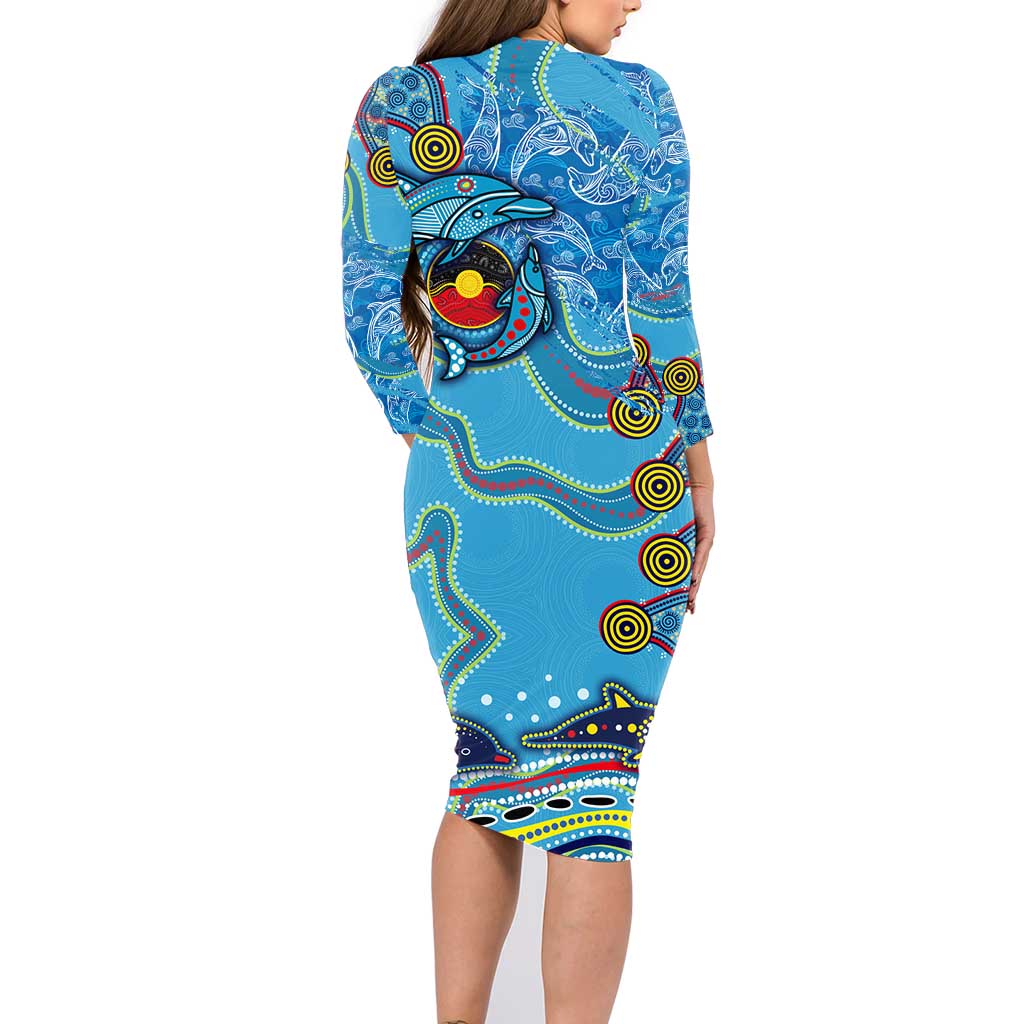 Dolphins Aboriginal Art Map Flag Australia Family Matching Long Sleeve Bodycon Dress and Hawaiian Shirt