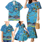 Dolphins Aboriginal Art Map Flag Australia Family Matching Mermaid Dress and Hawaiian Shirt