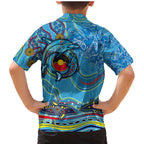 Dolphins Aboriginal Art Map Flag Australia Family Matching Mermaid Dress and Hawaiian Shirt