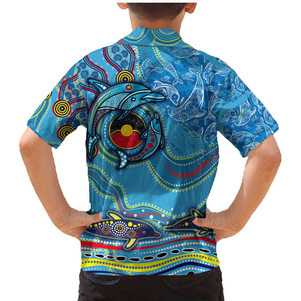 Dolphins Aboriginal Art Map Flag Australia Family Matching Mermaid Dress and Hawaiian Shirt