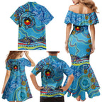 Dolphins Aboriginal Art Map Flag Australia Family Matching Mermaid Dress and Hawaiian Shirt