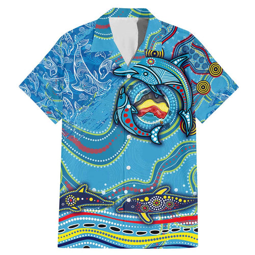 Dolphins Aboriginal Art Map Flag Australia Family Matching Mermaid Dress and Hawaiian Shirt