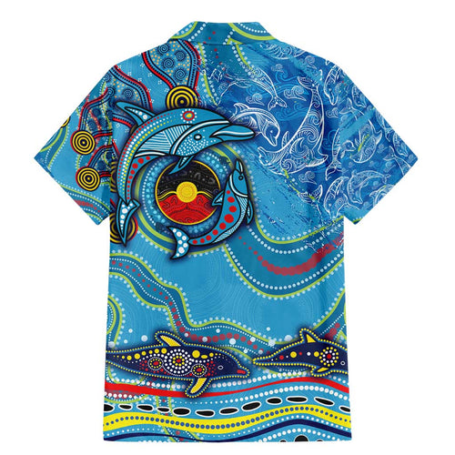 Dolphins Aboriginal Art Map Flag Australia Family Matching Mermaid Dress and Hawaiian Shirt