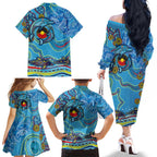 Dolphins Aboriginal Art Map Flag Australia Family Matching Off The Shoulder Long Sleeve Dress and Hawaiian Shirt