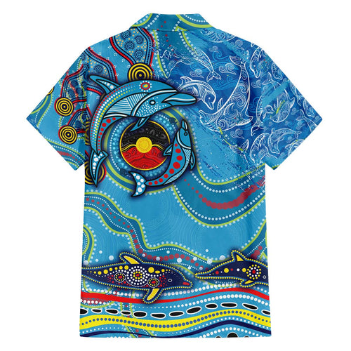 Dolphins Aboriginal Art Map Flag Australia Family Matching Off The Shoulder Long Sleeve Dress and Hawaiian Shirt