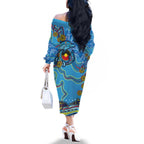 Dolphins Aboriginal Art Map Flag Australia Family Matching Off The Shoulder Long Sleeve Dress and Hawaiian Shirt