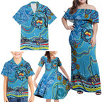 Dolphins Aboriginal Art Map Flag Australia Family Matching Off Shoulder Maxi Dress and Hawaiian Shirt