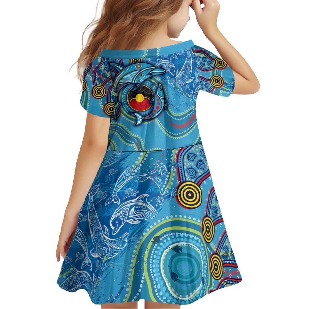 Dolphins Aboriginal Art Map Flag Australia Family Matching Off Shoulder Maxi Dress and Hawaiian Shirt