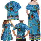 Dolphins Aboriginal Art Map Flag Australia Family Matching Off Shoulder Maxi Dress and Hawaiian Shirt