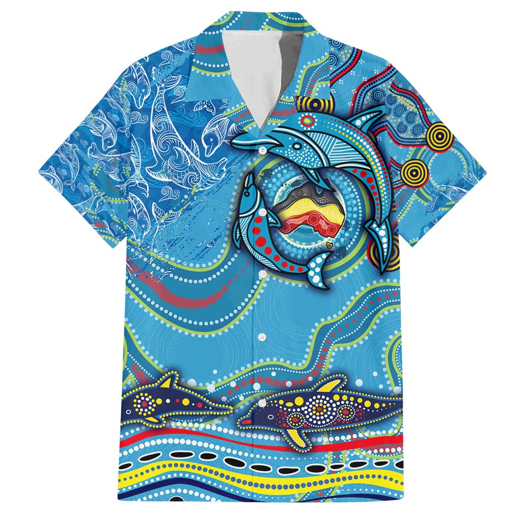 Dolphins Aboriginal Art Map Flag Australia Family Matching Off Shoulder Maxi Dress and Hawaiian Shirt