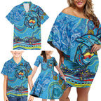 Dolphins Aboriginal Art Map Flag Australia Family Matching Off Shoulder Short Dress and Hawaiian Shirt