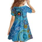 Dolphins Aboriginal Art Map Flag Australia Family Matching Off Shoulder Short Dress and Hawaiian Shirt