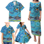 Dolphins Aboriginal Art Map Flag Australia Family Matching Puletasi and Hawaiian Shirt