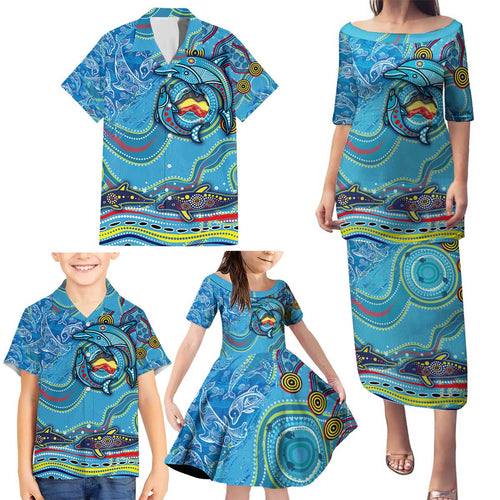 Dolphins Aboriginal Art Map Flag Australia Family Matching Puletasi and Hawaiian Shirt