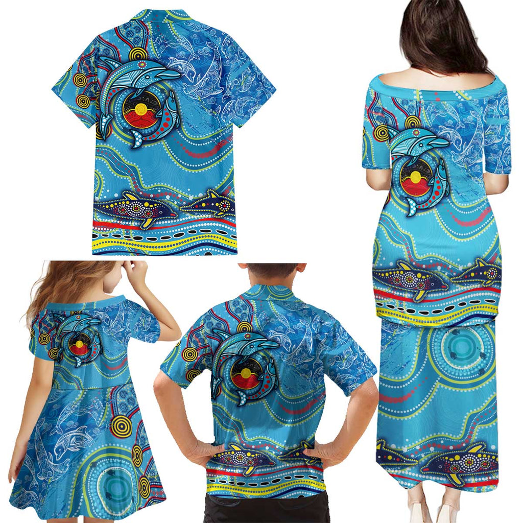 Dolphins Aboriginal Art Map Flag Australia Family Matching Puletasi and Hawaiian Shirt