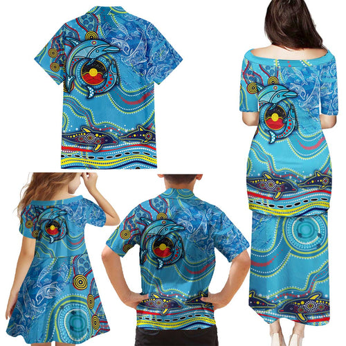 Dolphins Aboriginal Art Map Flag Australia Family Matching Puletasi and Hawaiian Shirt