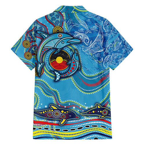 Dolphins Aboriginal Art Map Flag Australia Family Matching Short Sleeve Bodycon Dress and Hawaiian Shirt