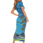Dolphins Aboriginal Art Map Flag Australia Family Matching Short Sleeve Bodycon Dress and Hawaiian Shirt