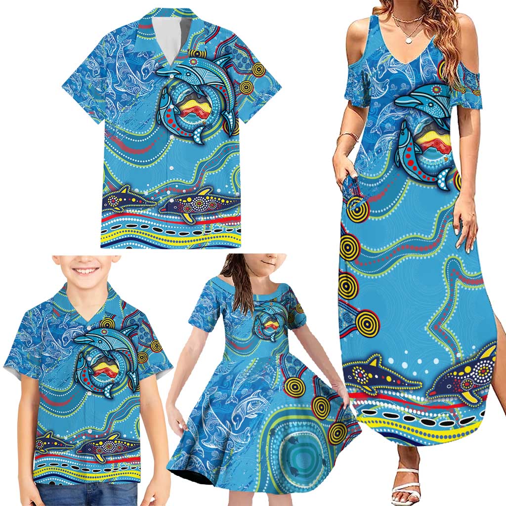 Dolphins Aboriginal Art Map Flag Australia Family Matching Summer Maxi Dress and Hawaiian Shirt