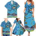 Dolphins Aboriginal Art Map Flag Australia Family Matching Summer Maxi Dress and Hawaiian Shirt