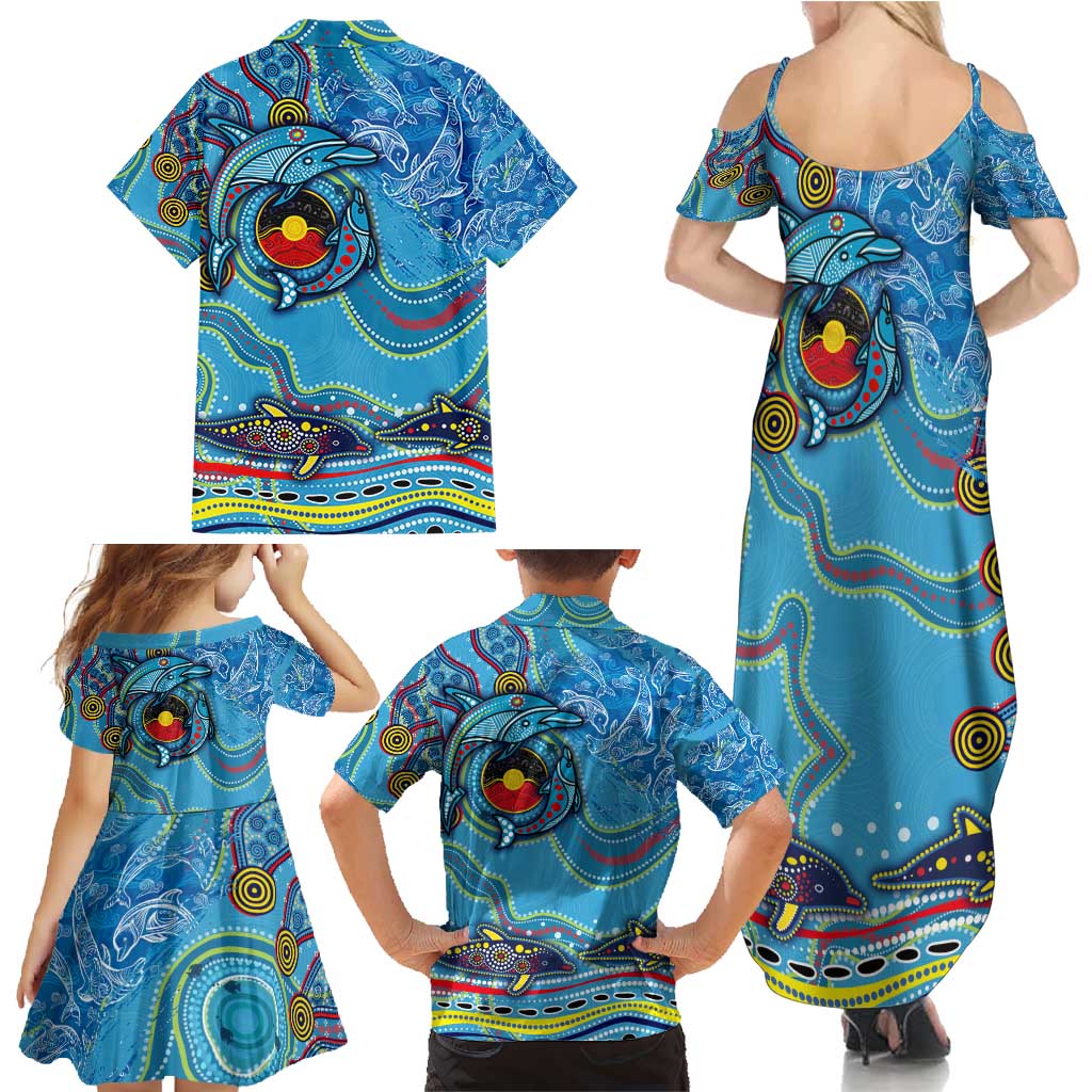 Dolphins Aboriginal Art Map Flag Australia Family Matching Summer Maxi Dress and Hawaiian Shirt