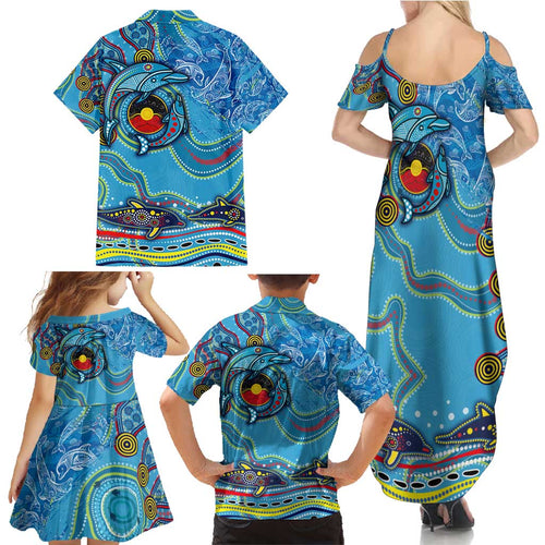 Dolphins Aboriginal Art Map Flag Australia Family Matching Summer Maxi Dress and Hawaiian Shirt