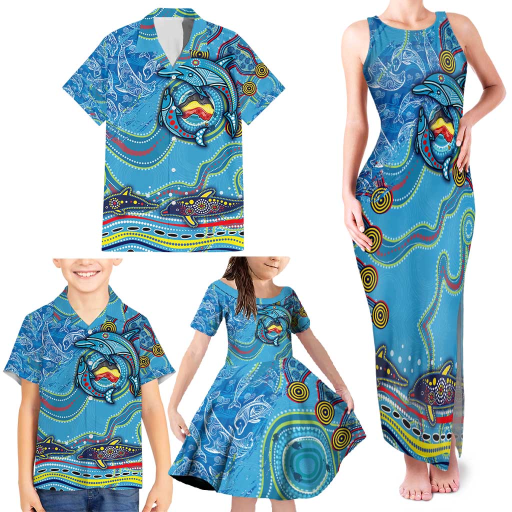 Dolphins Aboriginal Art Map Flag Australia Family Matching Tank Maxi Dress and Hawaiian Shirt