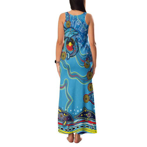 Dolphins Aboriginal Art Map Flag Australia Family Matching Tank Maxi Dress and Hawaiian Shirt
