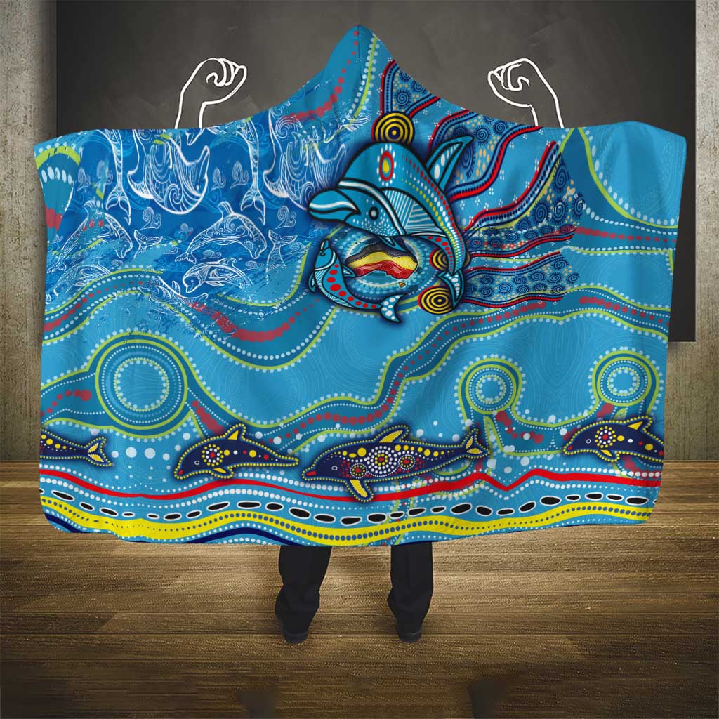 Dolphins Aboriginal Art Map Flag Australia Hooded Blanket