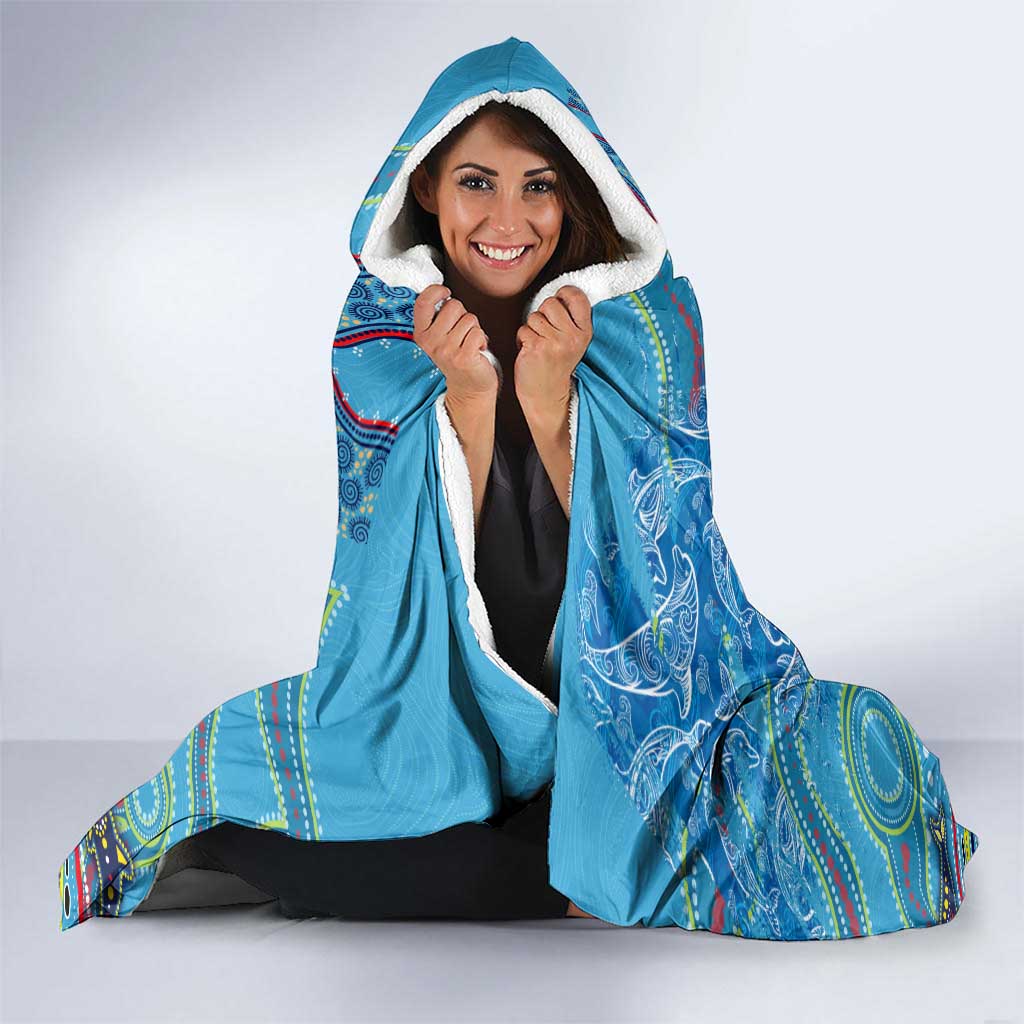 Dolphins Aboriginal Art Map Flag Australia Hooded Blanket