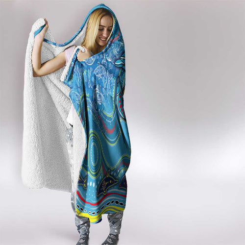 Dolphins Aboriginal Art Map Flag Australia Hooded Blanket