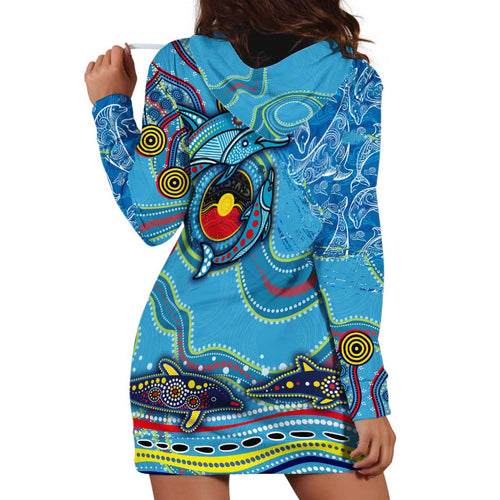 Dolphins Aboriginal Art Map Flag Australia Hoodie Dress