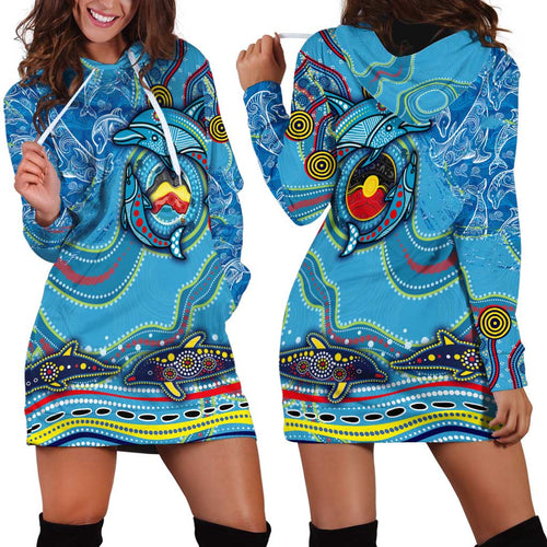 Dolphins Aboriginal Art Map Flag Australia Hoodie Dress