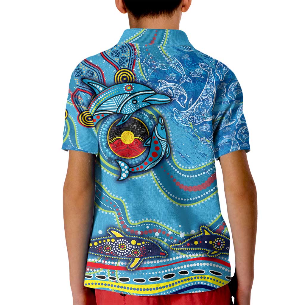 Dolphins Aboriginal Art Map Flag Australia Kid Polo Shirt