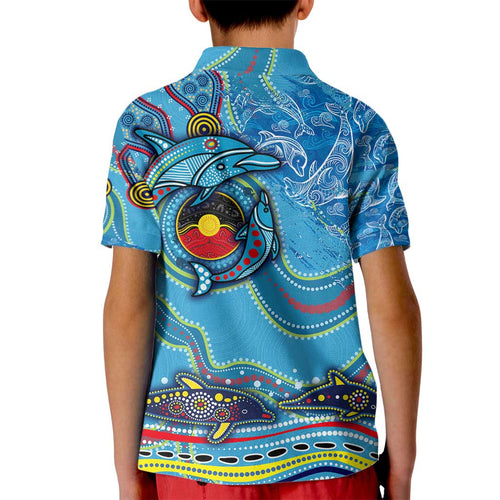 Dolphins Aboriginal Art Map Flag Australia Kid Polo Shirt