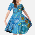 Dolphins Aboriginal Art Map Flag Australia Kid Short Sleeve Dress