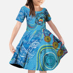 Dolphins Aboriginal Art Map Flag Australia Kid Short Sleeve Dress