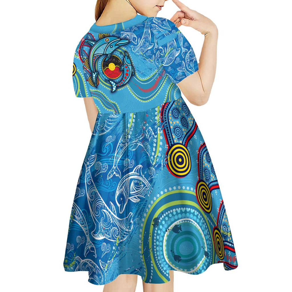 Dolphins Aboriginal Art Map Flag Australia Kid Short Sleeve Dress