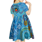 Dolphins Aboriginal Art Map Flag Australia Kid Short Sleeve Dress